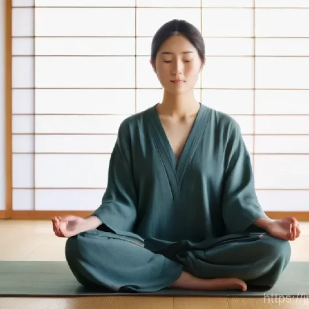 내면의 지혜를 키우기 위한 다양한 훈련법 - A serene Japanese woman in her late 20s, dressed in comfortable, loose-fitting, modest attire (such ...