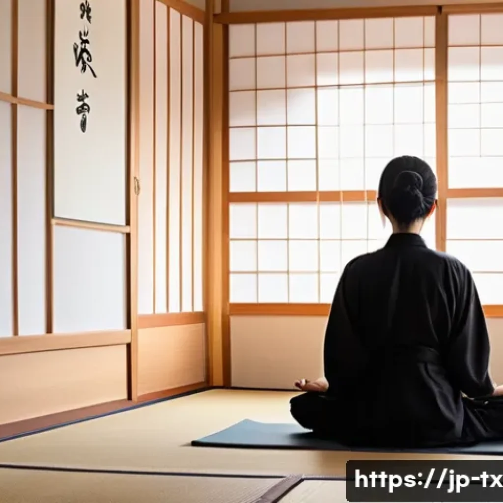 명상으로 내면의 지혜 접근하기 - A serene Japanese-style meditation room bathed in soft natural morning light filtering through shoji...