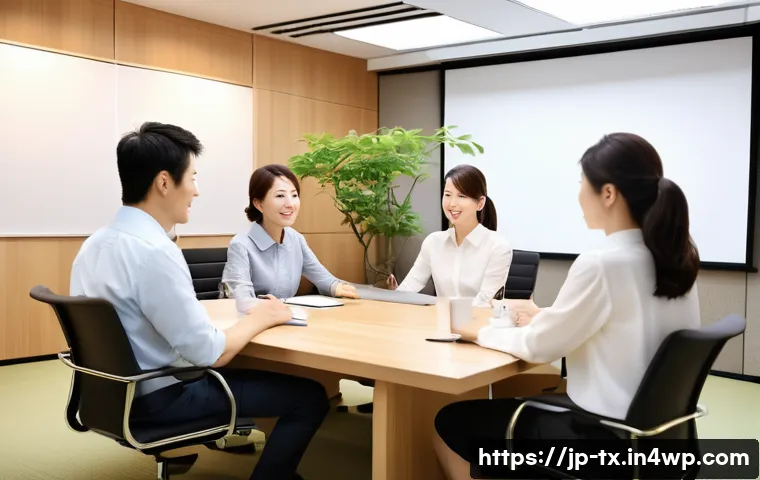 내면의 지혜를 활용한 팀워크 개선 전략 - A modern Japanese office meeting room scene during a weekly team meeting where diverse team members,...